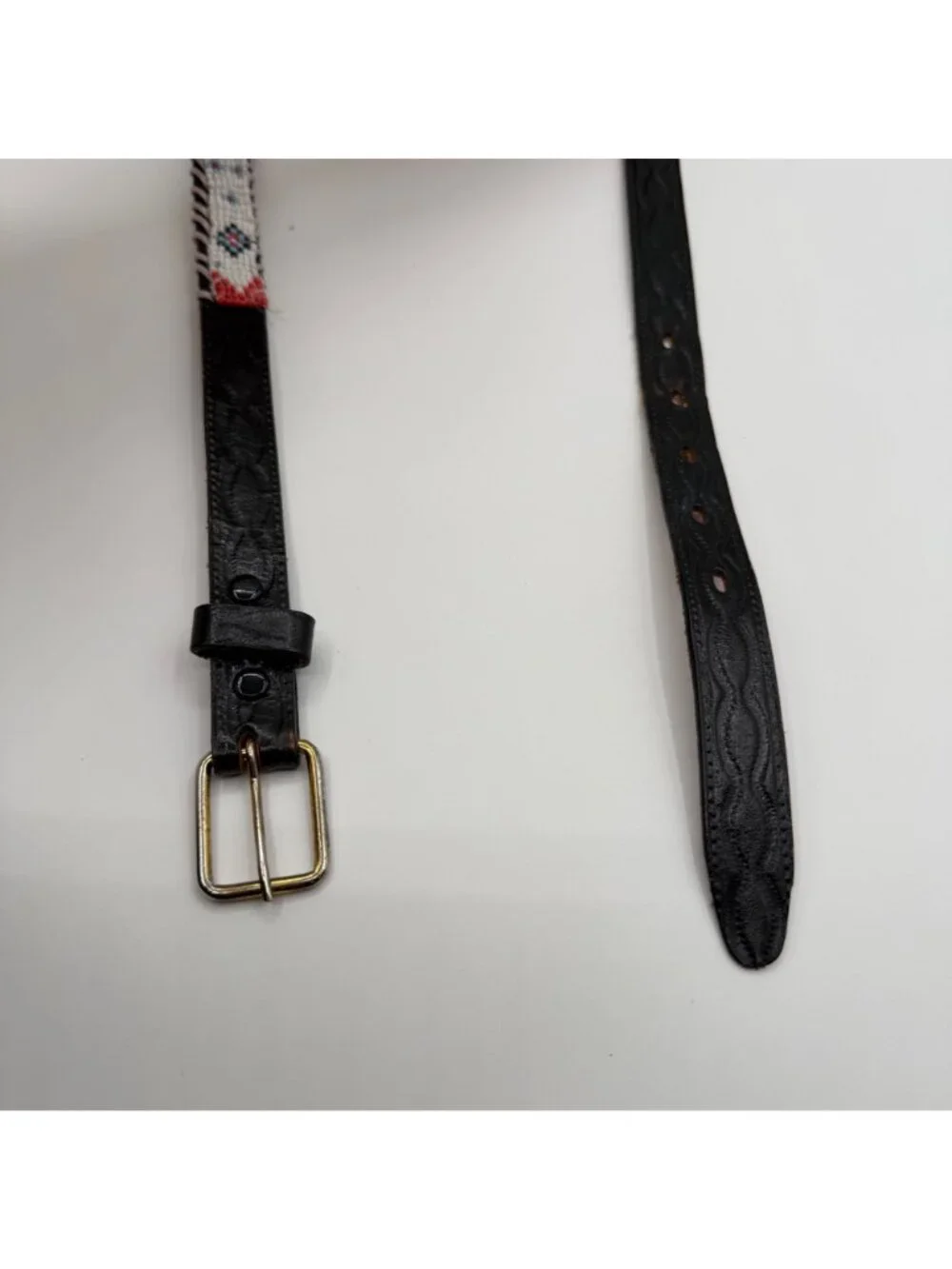 Vintage Black Leather Southwestern Seed Bead Whip Stitch Western Style Belt
